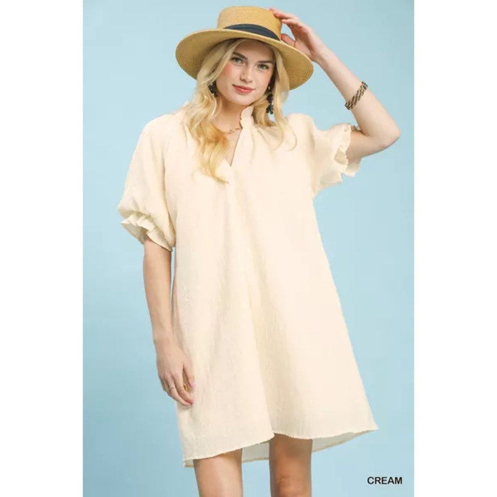 Umgee Linen Blend Ruffle Dress